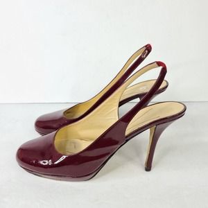 Kate Spade Wine Patent Leather Sling Back Stiletto Round Toe Heels Size 9 B